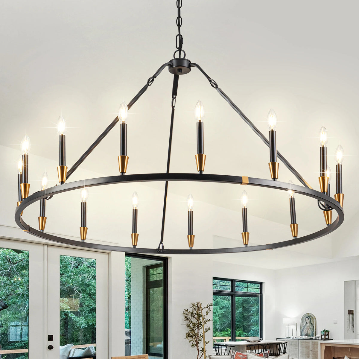 15 Light Wagon Wheel Chandeliers For Diningroom Livingroom Hall Entrance Foyer Traditional Farmhouse Lights Fixture