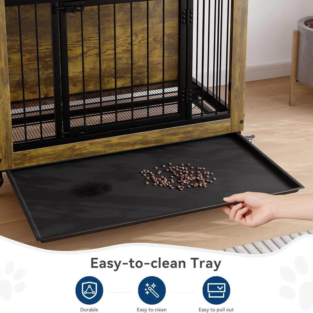 ANIXOL Wooden Dog Crate Furniture With Locking Wheels and Tray