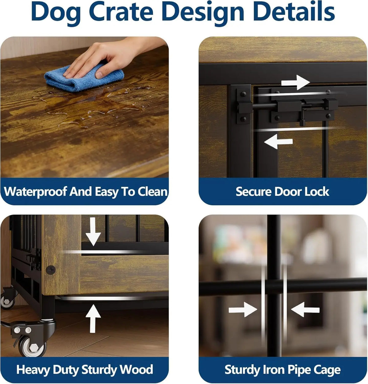 ANIXOL Wooden Dog Crate Furniture Featuring Locking Doors And Tray