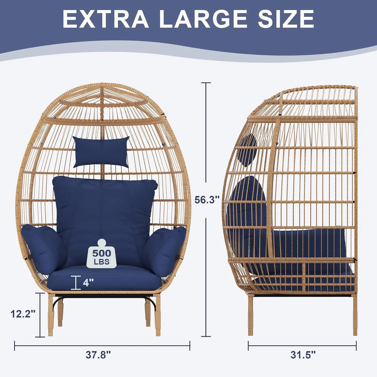 HiMISS Wicker Egg Chair With Cushions For Patio And Home