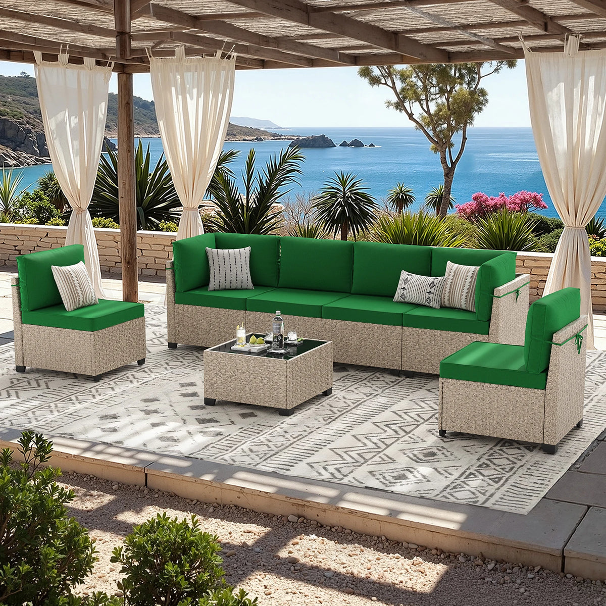 Soohow Outdoor Rattan Sectional Sofa Set With Tempered Glass Table