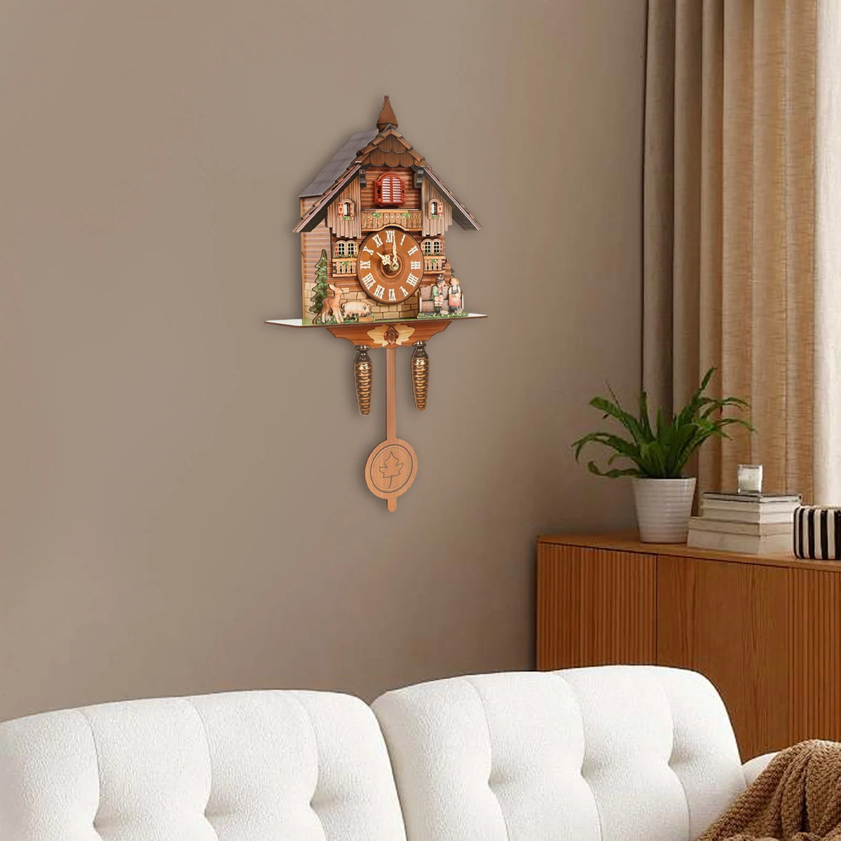 Modern House Shape Wall Mounted Cuckoo Clock With Pendulum Chime