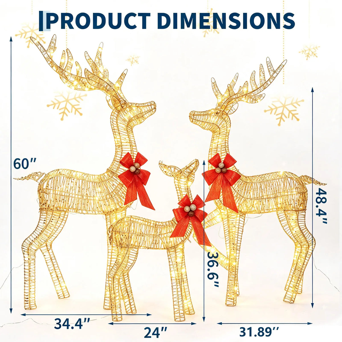 3-Piece Lighted Christmas Deer Family Outdoor Decoration Set 3FT Tall IP44 Waterproof with LED Lights for Lawn, Garden & Porch