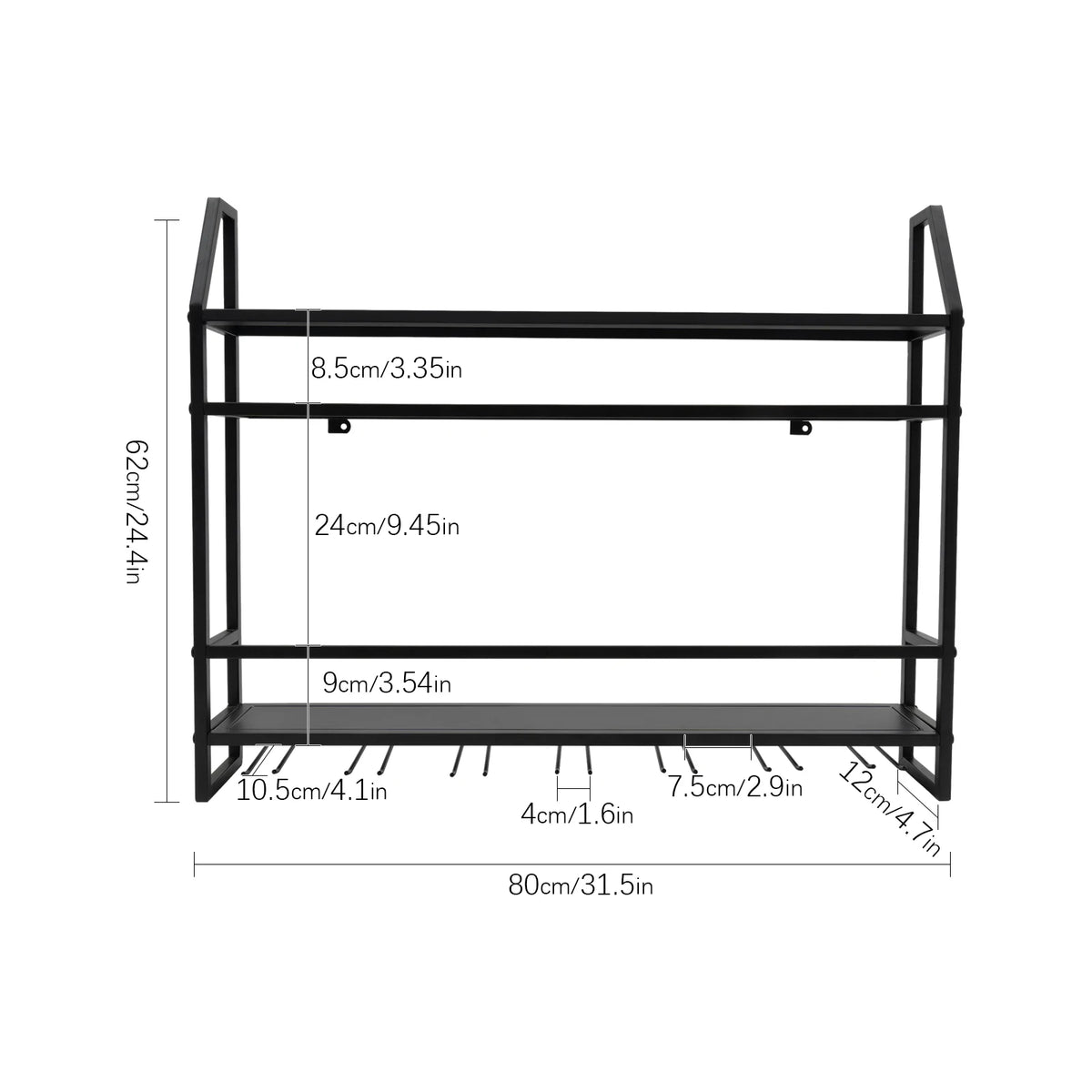 Wall Mounted Metal Wine Rack With Glass Holder Shelf