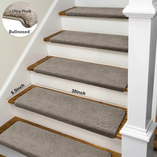 Bullnose Non-Slip Carpet Stair Treads Ultra Plush Peel Stick