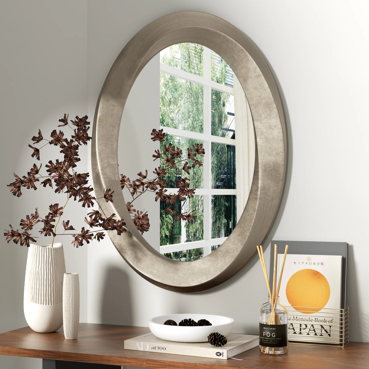Oval Beveled Wall Mirror With Elegant Curved Frame