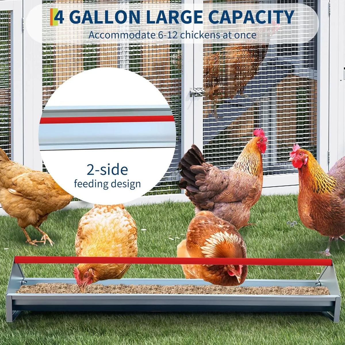 HiMISS Galvanized Steel Poultry Feeder Trough With Drainage Holes