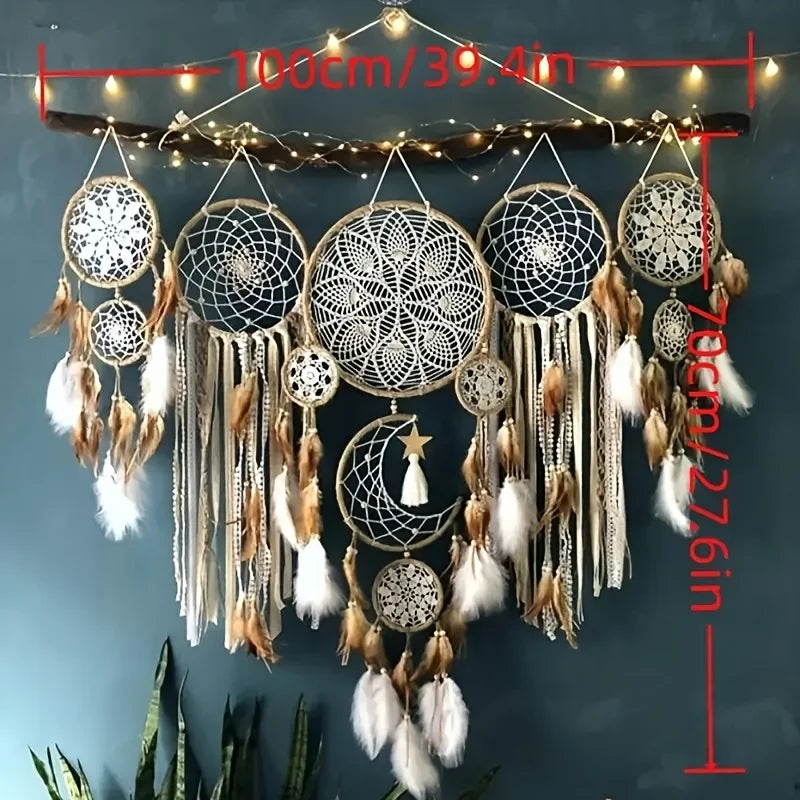 Handcrafted Moon Dream Catcher Bohemian Wall Decoration for Bedroom