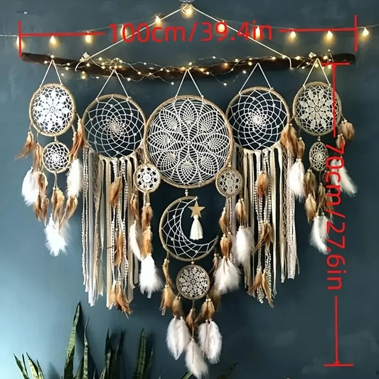 Handcrafted Moon Dream Catcher Bohemian Wall Decoration for Bedroom